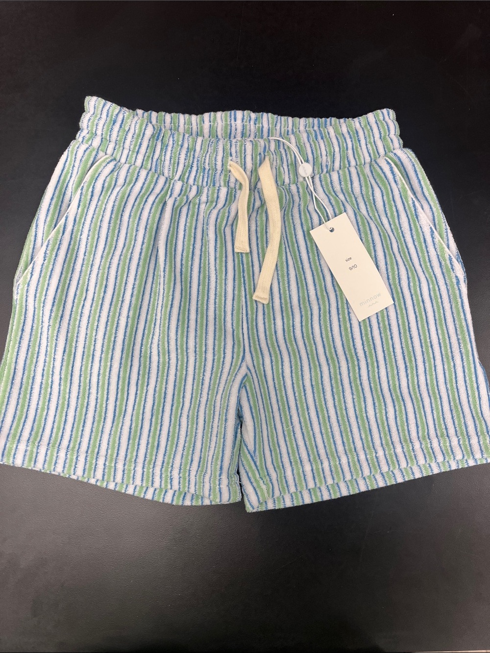 Minnow tamarin Striped Terry Cloth Drawstring Shorts - Blue & Green nwt 9/10y